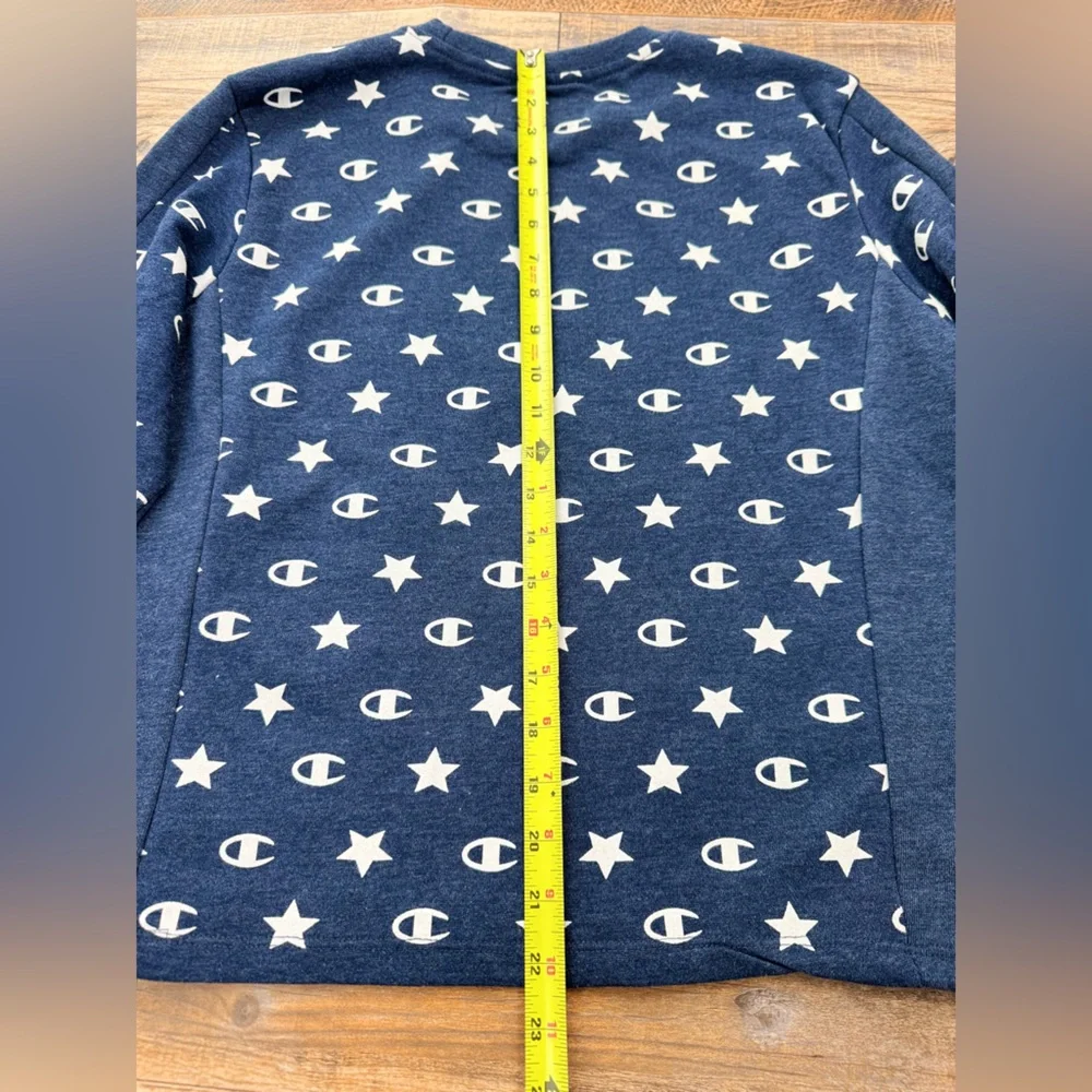 Champion Women's Blue All Over Stars and Logo Long Sleeve Pullover Tee, Size L - Picture 5 of 9